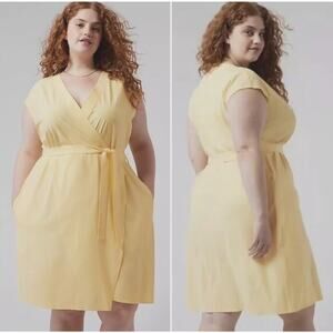 NWT Athleta Plus Size Boho City Stripe Lunaria Yellow Newport True Wrap Dress 3X